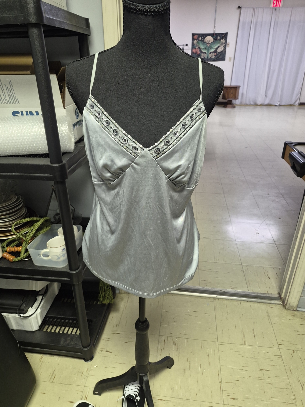 Weavers Silver Lace-Trim Satin Camisole
